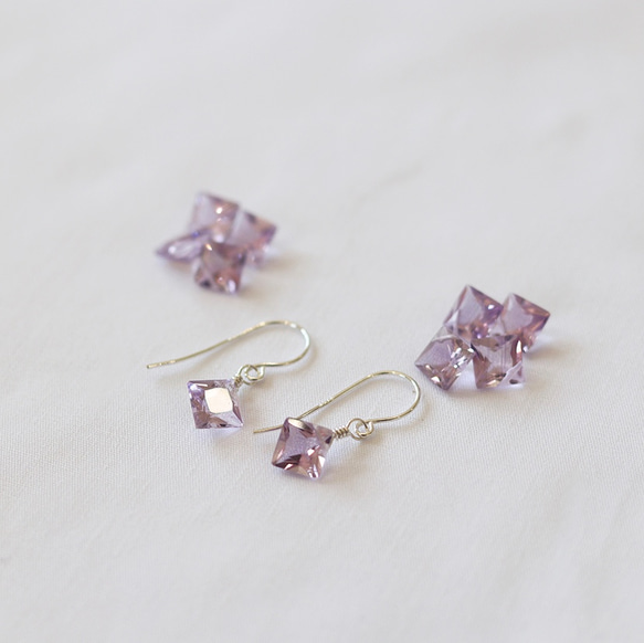 Silver925 ピンクアメジスト 紫陽花色のピアス/イヤリング  --Hydrangea Jewelry-- 3枚目の画像
