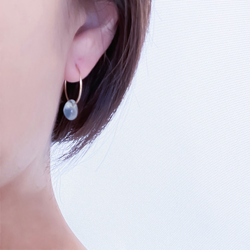 14Kgf 天然石プレナイト 小さいフープピアス --a grape-- ピアス 