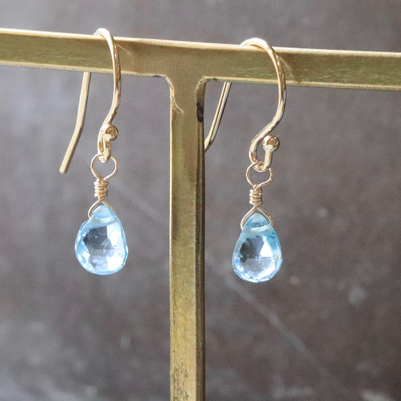 稀有 * 天然藍色鋯石寶石品質 AAA 14Kgf 耳環/耳環 第4張的照片