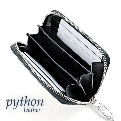 ◇◇ パイソン 本革 財布 シルバー × ブラック メンズ レディース
