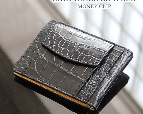 ✨美品✨モンブラン 二つ折り クロコ型押し レザーマネークリップ 黒×茶 ✨美品✨モンブラン 二つ折り クロコ型押し レザー