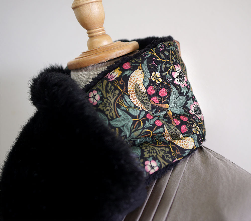 ◆【早割】モリス　いちご泥棒＆発熱ファーのふわもこマフラー①黒系◆ネックウォーマー