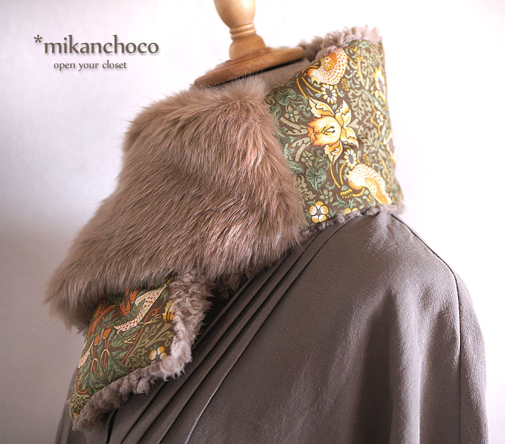 ◆【早割】モリス　いちご泥棒＆発熱ファーのふわもこマフラー②ベージュ系◆ネックウォーマー