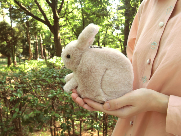 [受注生産]手のりサイズのもふもふうさぎポーチ（ピンク） 1枚目の画像