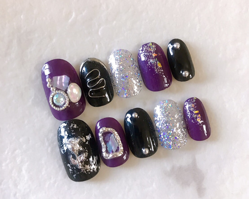 再販《No.41》個性派ネイル #ネイルチップ #パープル 春ネイル ネイル