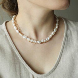 〈14kgf〉2WAY BAROQUE PEARL NECKLACE...バロックパール 真珠 ネックレス ブレスレット 2枚目の画像