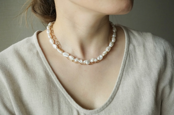 〈14kgf〉2WAY BAROQUE PEARL NECKLACE...バロックパール 真珠 ネックレス ブレスレット 2枚目の画像