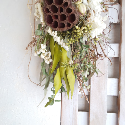 パームフラワー&ハスの実 ドライフラワースワッグ スワッグ fu.wa.ran