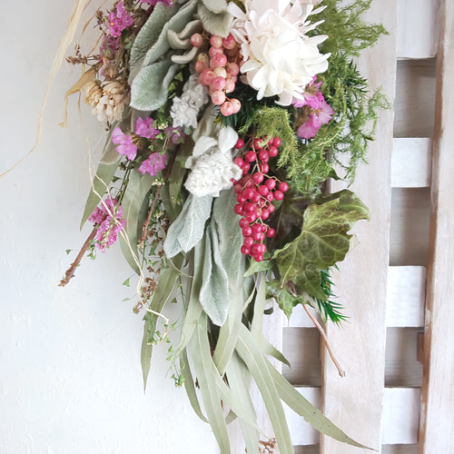 ボタニカルリース【アジサイ&ラムズイヤー】ドライフラワー