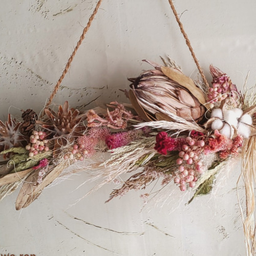 プロテア&ケイトウ ドライフラワースワッグ スワッグ fu.wa.ran