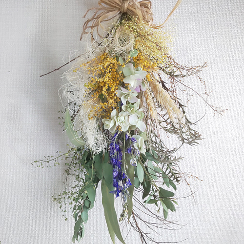デルフィニウム&ミモザ ドライフラワースワッグ ドライフラワー fu.wa