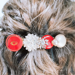 【1点物✧︎】red×perl アンティークボタンヘアクリップ 1枚目の画像