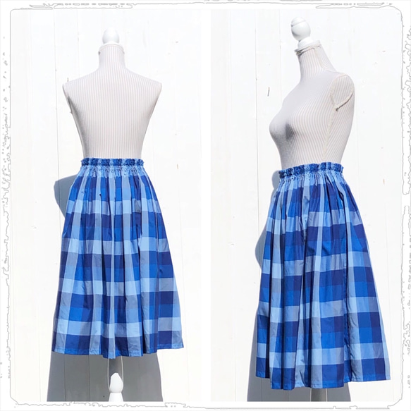 【選べるスカート丈】サラサラなめらか ブロックチェックのロングスカート 2枚目の画像