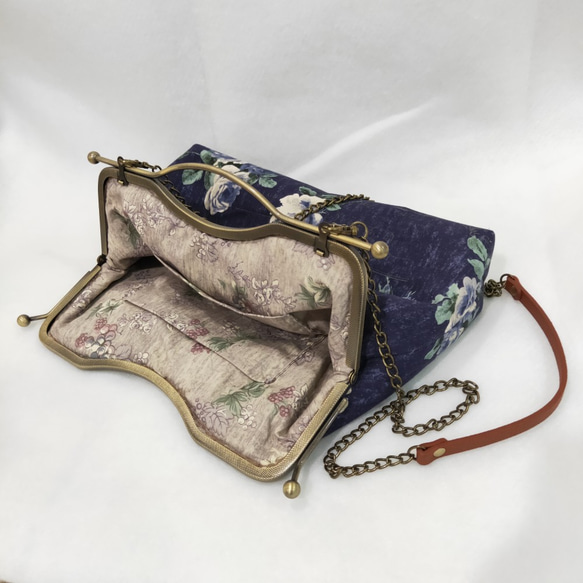 MintSaSa* 古典紫玫瑰 唇形雙口金包 可提可背 花布 舖棉 大包 手提包 側背包 收納包 古典風 布作 手工縫製 第2張的照片