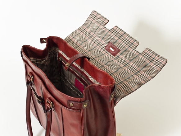 イタリアンレザーの素晴らしいエイジング　フラップが外せる２wayデザイン フラップトートバッグ UNISON DEPT パイピング