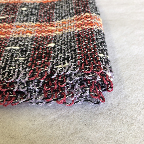 SOLD】機織り手織りマフラーショールストール 新作(オレンジ藍色