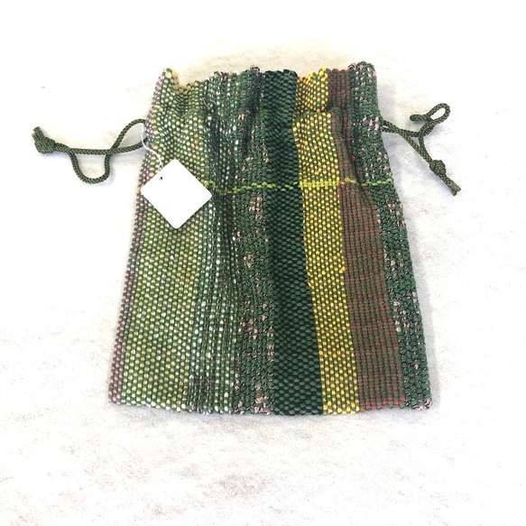 【SOLD】機織り手織りの巾着小袋 ポーチ 2枚目の画像