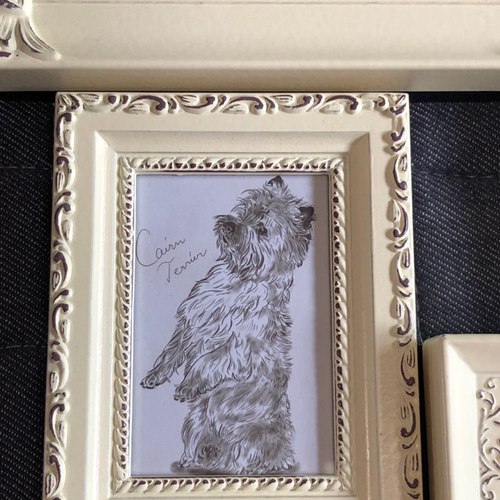 鉛筆画 犬 高級額縁つき 鉛筆画 犬 高級額縁つき