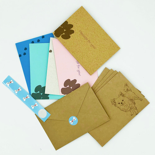 フォロワー様は300円♡ポップアップハンドメイドメッセージカード＆封筒 チワワのポップアップカード・メッセージカード 5点セット 封筒