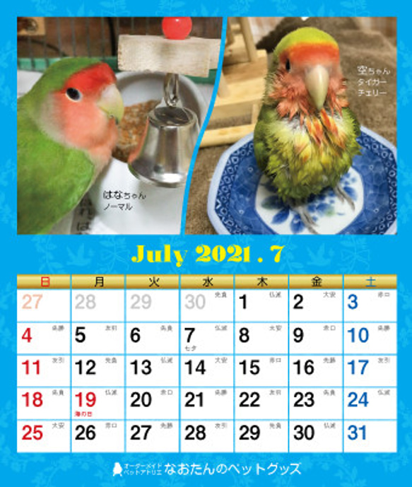 2021年 コザクラづくし卓上カレンダー（コザクラインコ） 9枚目の画像