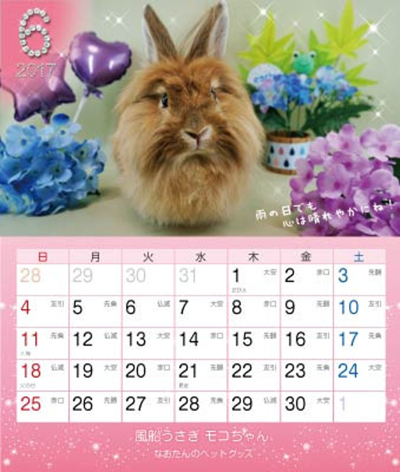 2017年 風船うさぎモコちゃんカレンダー　１冊　動物ハンドメイド2016 8枚目の画像