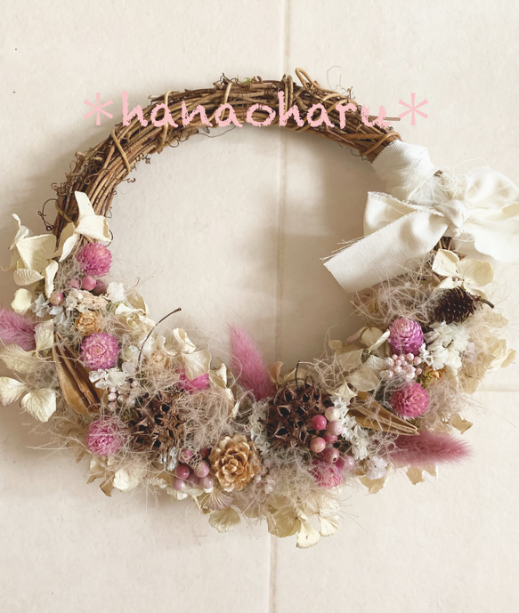 パステルピンク❁ドライフラワーハーフリース パステルピンク❁ドライフラワーハーフリース