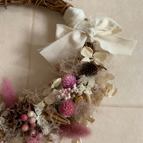 1点のみ♡木の実とドライフラワーのピンクハーフリース