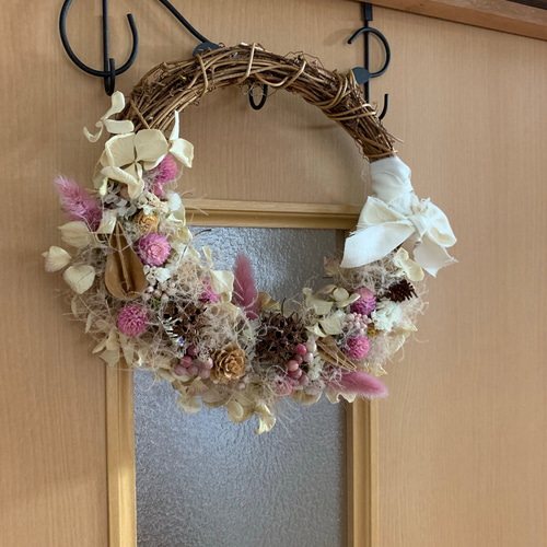 1点のみ♡木の実とドライフラワーのピンクハーフリース