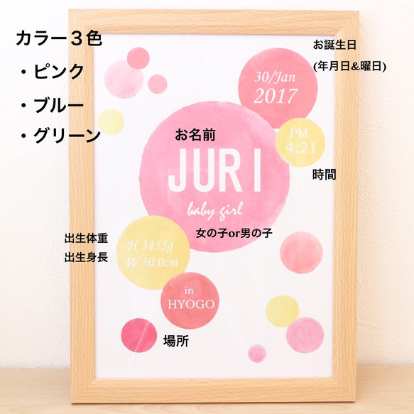 【雑誌2誌掲載】命名書◇ベビーポスター"ドット" (pink) 3枚目の画像