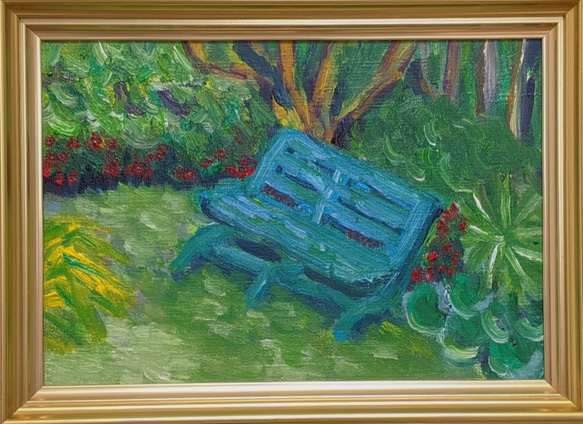 モネの庭 青いベンチ 額装 油彩画原画 絵画 yko 通販 12221323