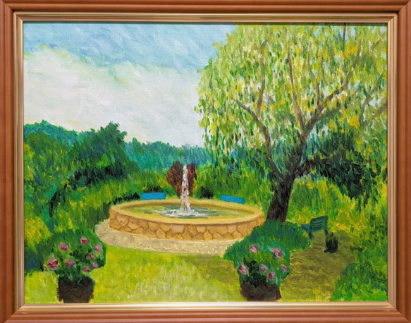 高評価アイテム モネの庭 噴水(2) 額装 油彩画原画 (F6) 絵画 yko 通販 12374384 絵画