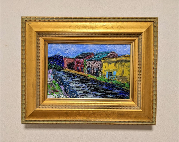 カラフルな倉庫群　　額装　油彩画原画 F1281423723(9750円)