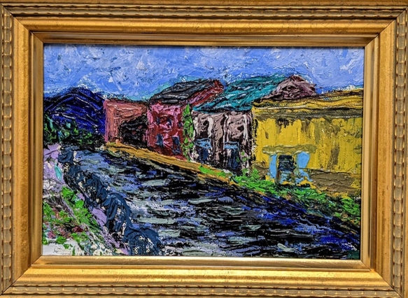 カラフルな倉庫群　　額装　油彩画原画 F1281423723(9750円)