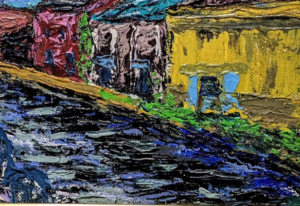 カラフルな倉庫群　　額装　油彩画原画 F1281423723(9750円)