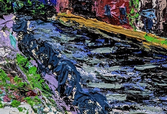 カラフルな倉庫群　　額装　油彩画原画 F1281423723(9750円)