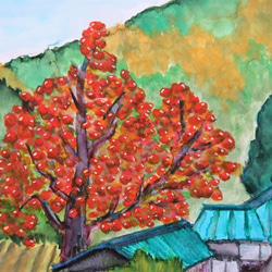 一本の柿の木　　水彩画原画 2枚目の画像