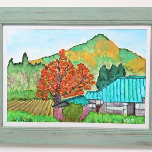 一本の柿の木 水彩画原画 絵画 yko 通販 7860739｜Creema(クリーマ)