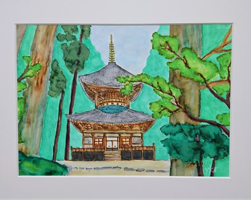 赤字特価】 杉林の宝塔 額装 水彩画原画 絵画 yko 通販 8011591 赤字特価】 杉林の宝塔 額装 水彩画原画 絵画 yko 通販 8011591