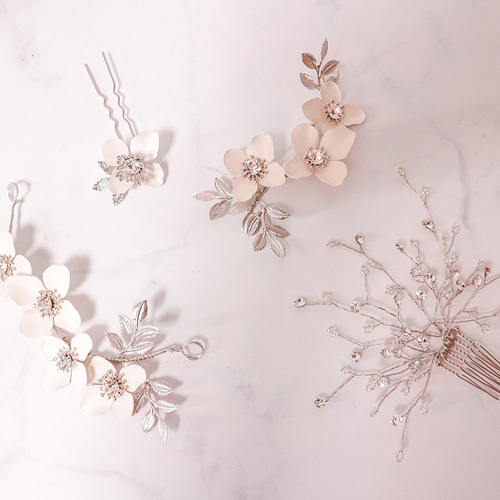 静寂の花ヘアアクセサリーセット(4点セット、バラ売り可) ヘッドドレス 