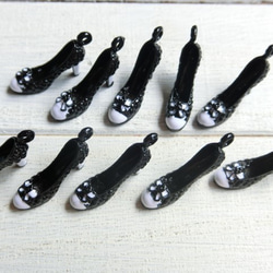 10個　セレブなカラフルパーツ　ハイヒール　J149 検　ブラック　黒　ホワイト　パール　パーツ　七宝　高級　 2枚目の画像