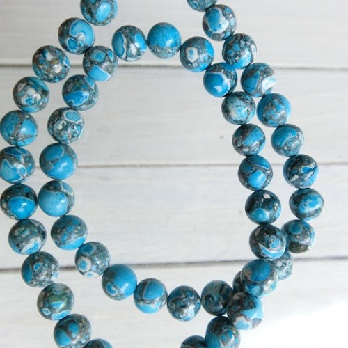 1本 DYEING STONE 水色ー 8mm×35㎝ 約45個 パワーストーン 天然石 C21