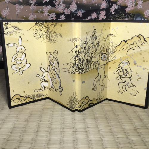 鳥獣戯画 四曲一隻ミニ屏風 立体・オブジェ J style art Kz 通販 
