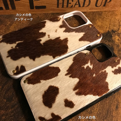 ハラコ素材 牛柄　白茶　iPhoneケース 7枚目の画像