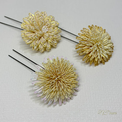 水引髪飾り・西洋菊3個セット・ゴールド 3枚目の画像