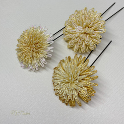 水引髪飾り・西洋菊3個セット・ゴールド 4枚目の画像