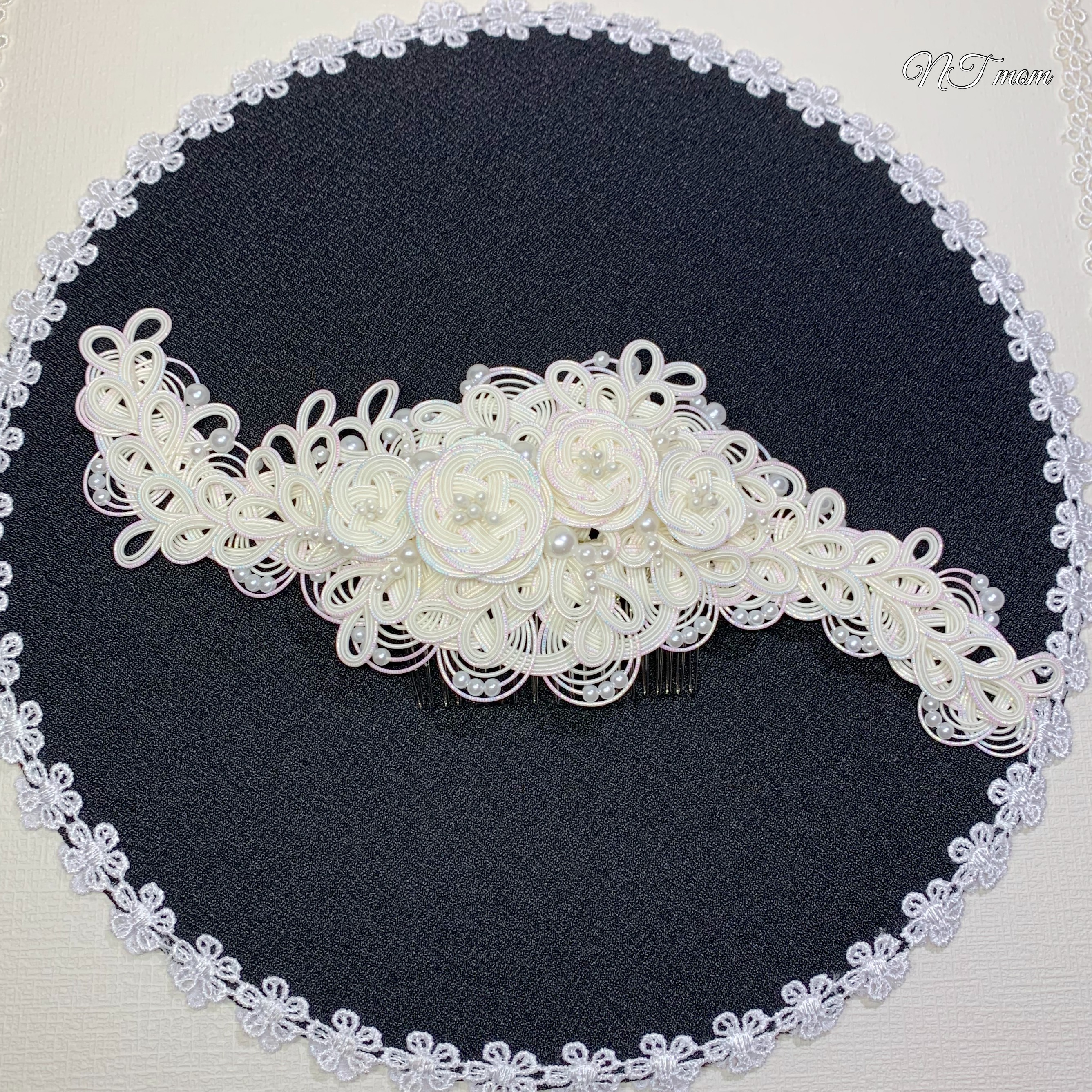 成人式結婚式卒業式・水引ヘッドドレス・大梅とリーフ・白