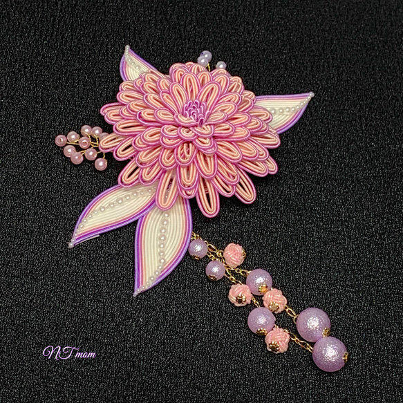 水引髪飾り・華一輪・うす紫ピンク 4枚目の画像