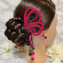 成人式卒業式・和装水引髪飾り・蝶・濃ピンク 1枚目の画像