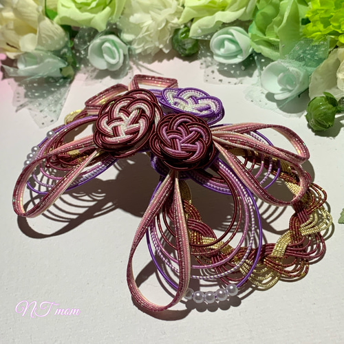 成人式卒業式・和装水引髪飾り・三つ編みリボン・梅紫 その他ヘア