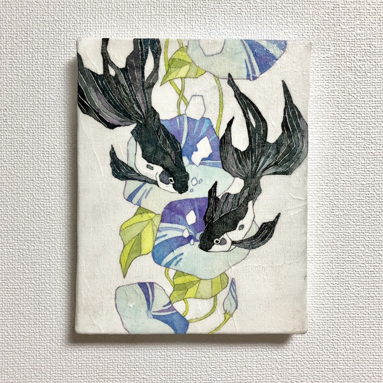 【原画】【配送料無料】黒金魚と朝顔